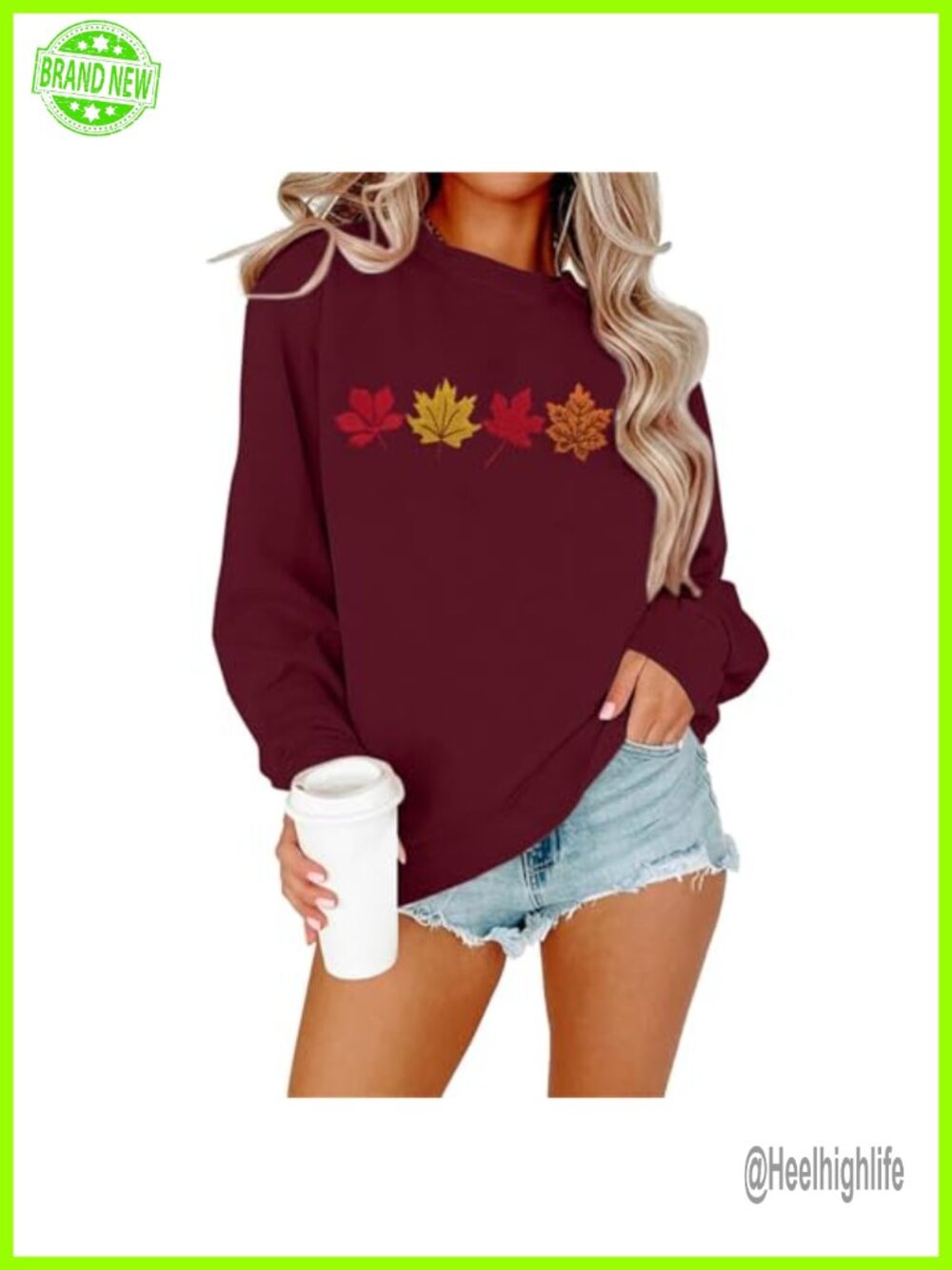 Embroidered Maple Leaf Crewneck Sweatshirt Womens Fall Pullover